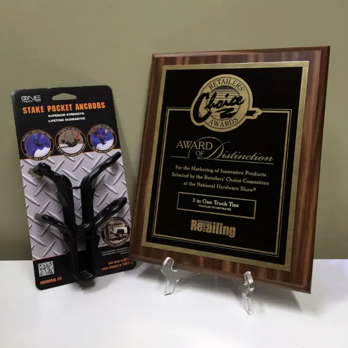 Image of retailers choice award and 3in1 truck ties product